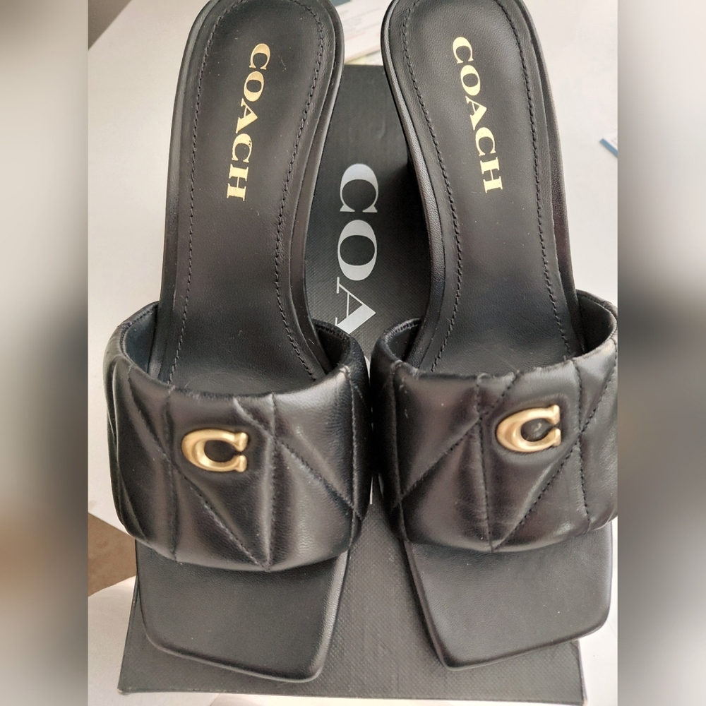 Coach Emma Black Quilted Wedge Size 7.5 New